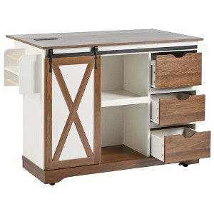 Rbied Wood 55.5 in. Kitchen Island Cart with Drop Leaf, Sliding Door and Adjustable Shelves - 1 of 4