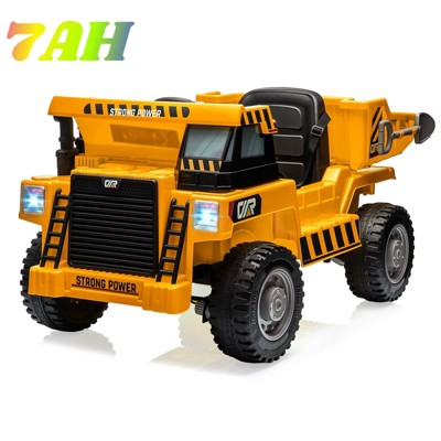 Jojoka 12V Kids Ride on Dump Truck with Remote Control, 4WD Electric Construction Vehicle w/Working Dump Bed & Shovel, Music, USB Charger