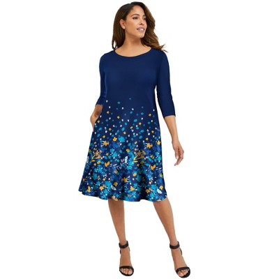 Jessica London Women's Plus Size Stretch Knit Three-Quarter Sleeve T-Shirt Dress