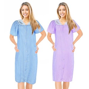 JEFFRICO 2 Pack House Dresses for Women with Pockets - Lightweight Breathable Short Sleeve Muumuu & Nightgowns - Women's Dusters - 1 of 4