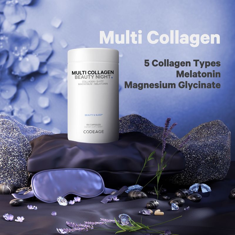 Codeage Multi Collagen Peptides Beauty Night, Hydrolyzed Collagen Protein + Melatonin Supplement - 150ct, 4 of 12