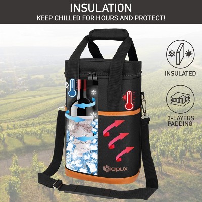 Insulated Black and Brown 4 Bottle Wine Tote Carrier
