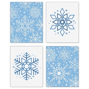 Big Dot of Happiness Blue Snowflakes - Unframed Winter Holiday Linen Paper Wall Art - Set of 4 - Artisms - 8 x 10 inches - 1 of 4