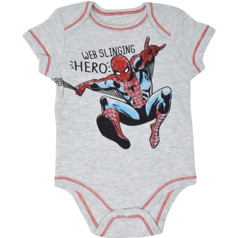 Marvel Avengers Spider-Man 5 Pack Short Sleeve Bodysuits Newborn to Infant, 2 of 10