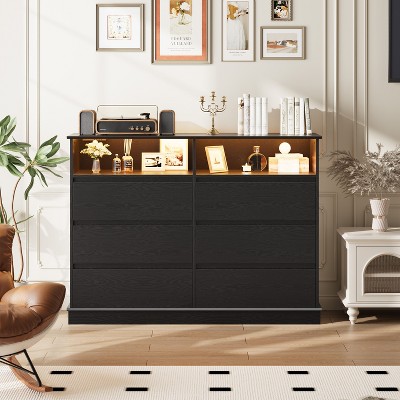 Dresser for Bedroom with 6 Drawers, Modern Chest Featuring  and Charging Station, Spacious Storage Cabinet
