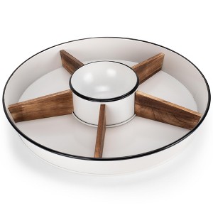 Nat & Jules Wood Partitions Matte White 16 inch Metal Enamel Divided Chip and Dip Tray - 1 of 4