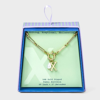 14K Gold Dipped Pearl Charm on Chain Initial Necklace - A New Day Gold