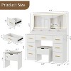 Vanity Desk with Large Mirror and Lights, 3 Lighting Modes Adjustable Brightness, Vanity Table with Power Outlet & 8 Drawers for Bedroom - 2 of 4