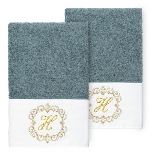 Linum Home Textiles 100% Turkish Cotton MONICA Gold Thread 2PC Embellished Hand Towel Set - 1 of 3