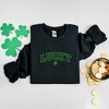 Simply Sage Market Women's Graphic Sweatshirt Embroidered Lucky Varsity Clover St. Patrick's Day- Green Ink - 3 of 3