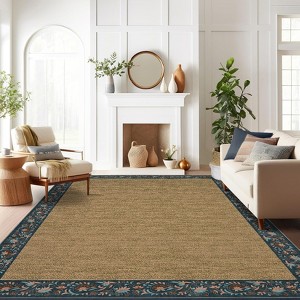 Coucheta Washable Modern Floral Area Rug, Minimalist Bordered Low Pile Carpet, Non-Slip & Stain Resistant for Living Room, Bedroom & Nursery - 1 of 4
