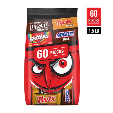 Mars - M&M's, Snickers, Skittles & Twix Halloween Chocolate and Fruit Candy Variety Pack Bulk Bag -  24.01oz/60ct