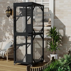 Wood Catio Outdoor Cat Enclosure, Outdoor Cat House with 4 Wheels, Wooden Cat Enclosures for Patio - 1 of 4