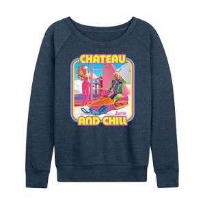 Women's - Barbie - Retro Chateau And Chill-Women's French Terry Pullover Lightweight French Terry Wide Neck Long Sleeve Shirt - 1 of 4