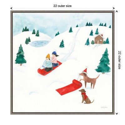 Winter Wonderland Dogs Sledding Scene Framed Canvas Art