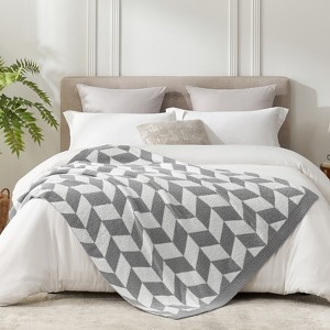 Snuggle Sac Chevron Throw Blanket Reversible Soft Knit Blanket for Couch, Bed, Travel, Camping,50x60" - 1 of 4