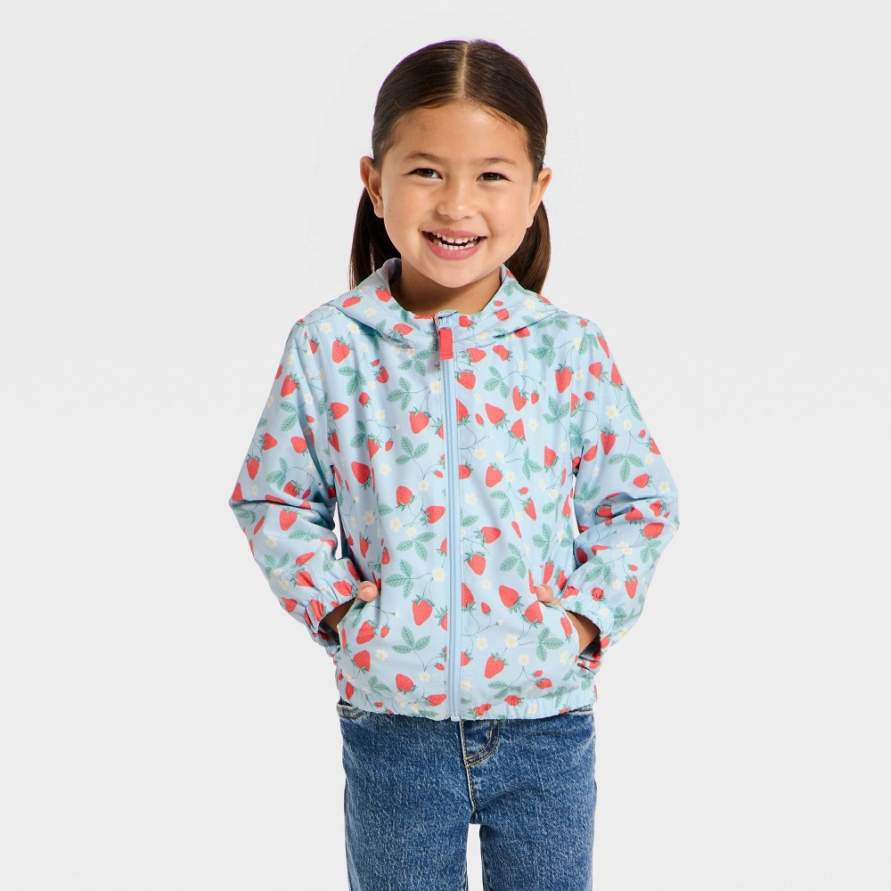Toddler Girls' Strawberry Printed Windbreaker Jacket - Cat & Jack™ Blue 4T