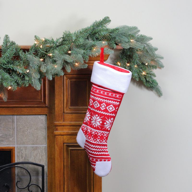 Northlight 21.5" Red and White Knitted Snowflake Christmas Stocking with Fleece Cuff, 2 of 5