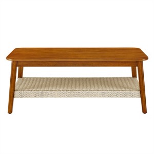 Maliang Mid-Century Side Table with Woven Shelf, Boho Coffee Table with Storage, for Living Room - 1 of 4