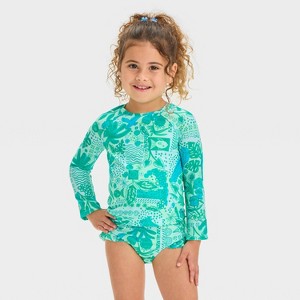 Toddler Girls' Sealife Swimsuit Set - Cat & Jack™ Green/Blue - 1 of 3