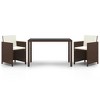 vidaXL 3 Piece Patio Dining Set with Cushions Poly Rattan Brown - 2 of 4