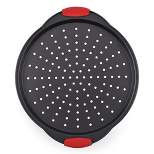 NutriChef Non-Stick Pizza Tray - with Silicone Handle, Round Steel Non-stick Pan with Perforated Holes, Premium Bakeware, Pizza Tray