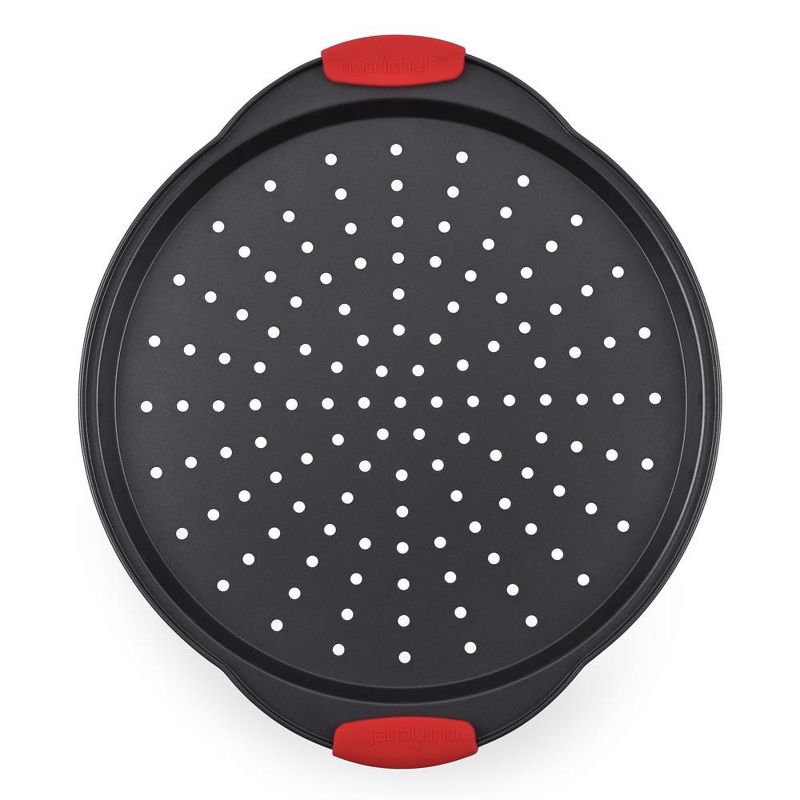 NutriChef Non-Stick Pizza Tray - with Silicone Handle, Round Steel Non-stick Pan with Perforated Holes, Premium Bakeware, Pizza Tray, 1 of 4