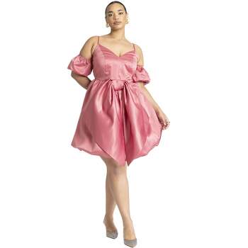 ELOQUII Women's Plus Size Dramatic Bow Mini Dress