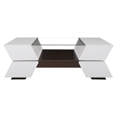 Lucas Glass Top Coffee Table with Hidden Storage White/Walnut - HOMES: Inside + Out