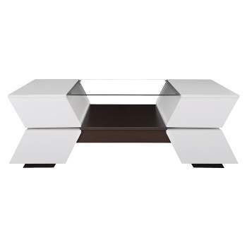Lucas Glass Top Coffee Table with Hidden Storage White/Walnut - HOMES: Inside + Out