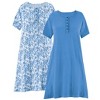 Collections Etc 2-Pack Pretty Paisley Print Short-Sleeve Henley Gown - 2 of 4