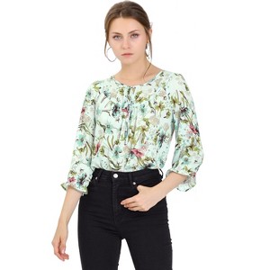 Allegra K Women's Floral Bow Tie Neck Vintage 3/4 Sleeve Blouse - 1 of 4