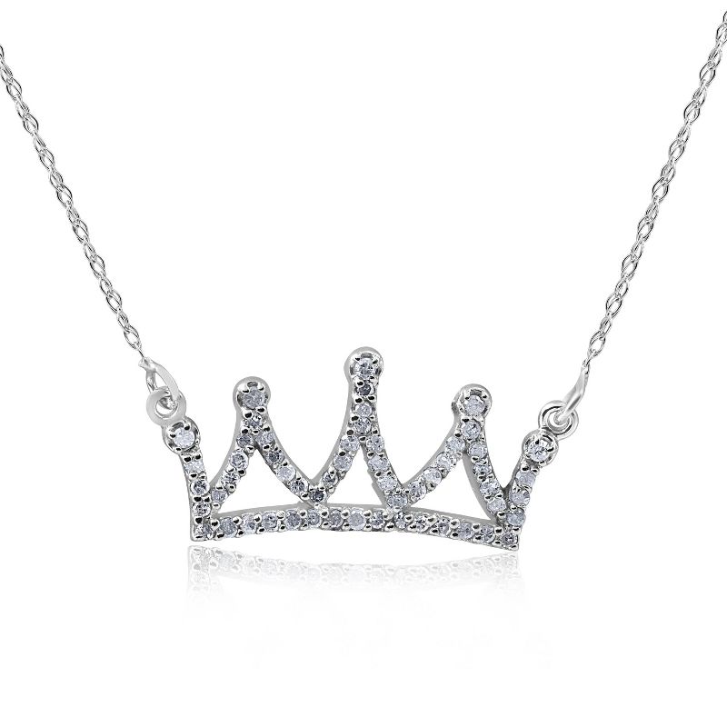 Pompeii3 14kt White 1/6ctW Diamond Petite Crown 16.45" Necklace, 3 of 5