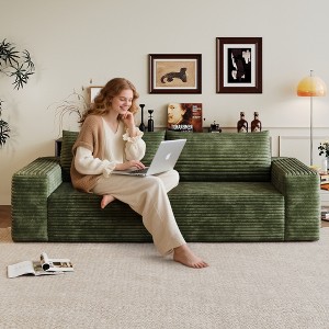 63'' Corduroy Deep Seat Comfy 2-Seater Sofa with No Assembly, Armrest, and Backrest Pillow - 1 of 4