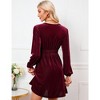 Women's Velvet Dress Wrap V Neck Pleated Waist Long Sleeve Casual Party Skater Dresses - 4 of 4