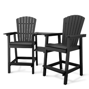 Patio HDPE Adirondack Chairs, Outdoor Tall Seating, for Deck, Balcony, Backyard, Patio Bar Stool Chair, Black - 1 of 4
