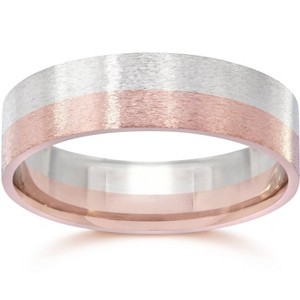 Pompeii3 Brushed Two Tone Flat Wedding Band 14K Rose & White Gold - 1 of 3