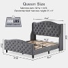 Queen Size Velvet Bed Frame with Headboard and Footboard, Tufted Wingback Headboard Upholstered Platform Bed Strong Wooden Slats Easy Assembly Beige - 2 of 4