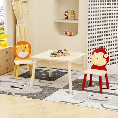 Lycvki 3 Pieces Wooden Kids Table and 2 Chairs Set