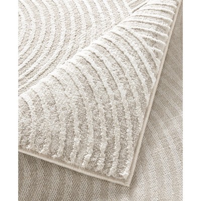 Ivory and Greige Polyester Rectangular Area Rug with High-Low Texture
