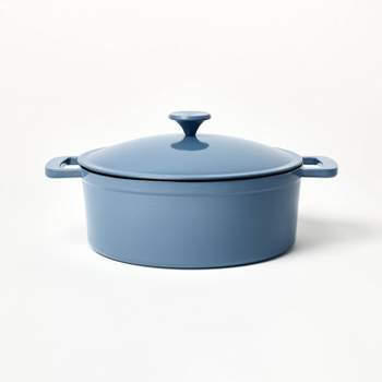 MasterPRO Gastro Ceramic Cast Aluminum 7.5 qt. Dutch Oven with Tempered Glass Lid, Blue