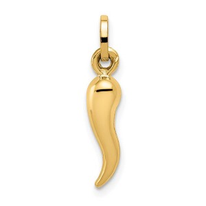 Black Bow Jewelry 14k Yellow Gold Small 3D Hollow Italian Horn Pendant, 3 x 19mm - 1 of 4