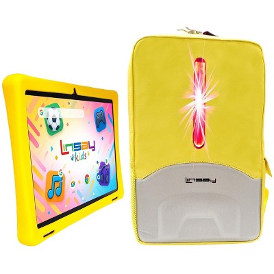 LINSAY 10.1"Octa Core  256GB Storage Android 15 Tablet with Yellow Kids Defender Case and LED Back Pack Yellow