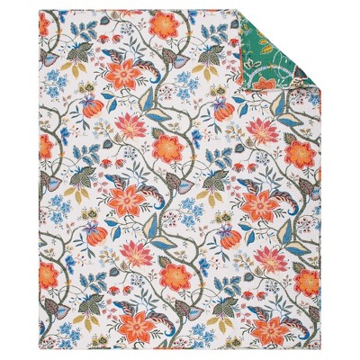 Carmina Floral Vines Reversible Cotton Throw Blanket 50x60in
