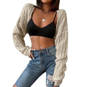 Women's Long Sleeve Open Front Knit Crop Cardigan Sweater - 1 of 4