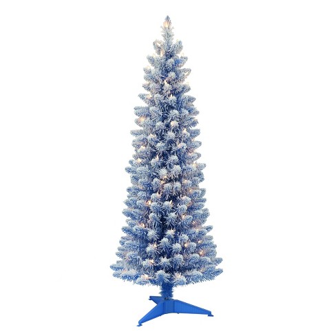 4.5ft Puleo Pre-Lit Blue Flocked Slim Artificial Christmas Tree Clear Lights - image 1 of 3