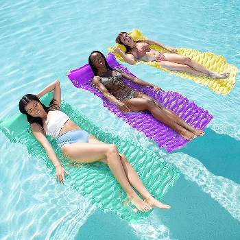 Syncfun 3 Pack 64x32 inch Inflatable Pool Mat Swimming Pool Mattress Float Lounge with Headrest for Adults