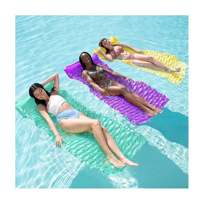 Syncfun 3 Pack 64x32 inch Inflatable Pool Mat Swimming Pool Mattress Float Lounge with Headrest for Adults, 1 of 8