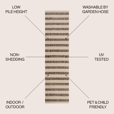 Reversible Beige and Brown Stripe Synthetic Area Rug