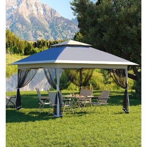 13x13FT Pop Up Gazebo Canopy Tent with Mosquito Netting, Outdoor Patio Gazebo Backyard Tent for Party, Wedding, Outdoor Dining(Navy Blue+Hemp Grey) - 1 of 4